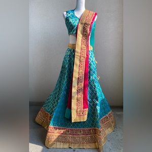 Teal blue pure silk lehenga Indian